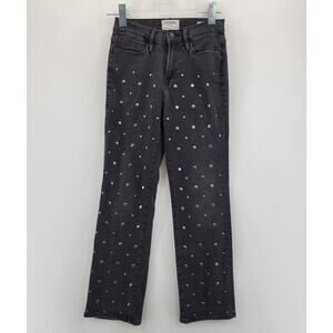 Frame Denim Le High Straight Jeans Womens 26 Black Studded Silverstone Wash Goth